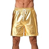 ABAFIP Men's Shiny Metallic Shorts Drawstring Sparkly Dance Hot Pants Disco Rave Party Outfit with Pockets