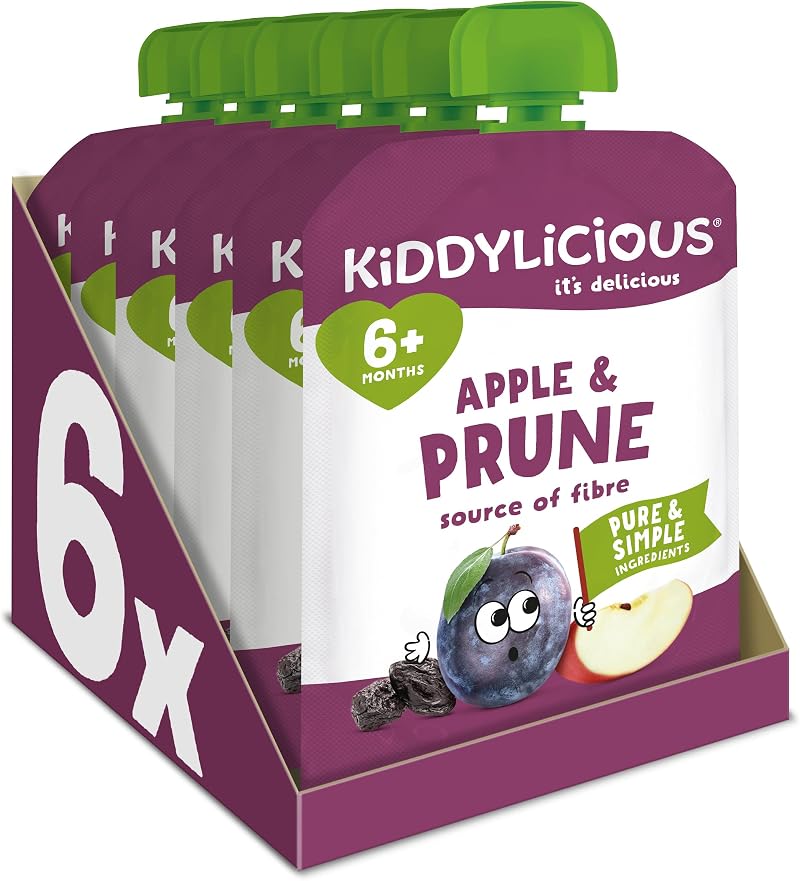 Kiddylicious Prune & Apple Pouches 100g x6 Suitable 6+ Months