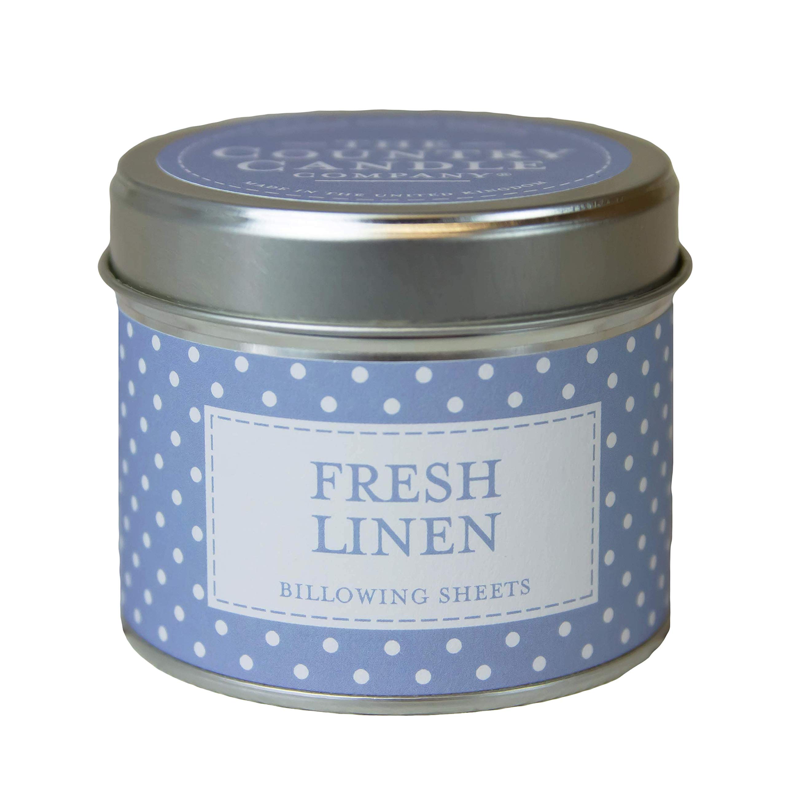 The Country Candle Company Polka-dot Tin Candle – Fresh Linen Scented, Up to 35 Hours Burn Time