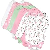 HonestBaby baby-girls 5-pack Long Sleeve Bodysuits One Piece 100% Organic Cotton for Infant Baby Girls