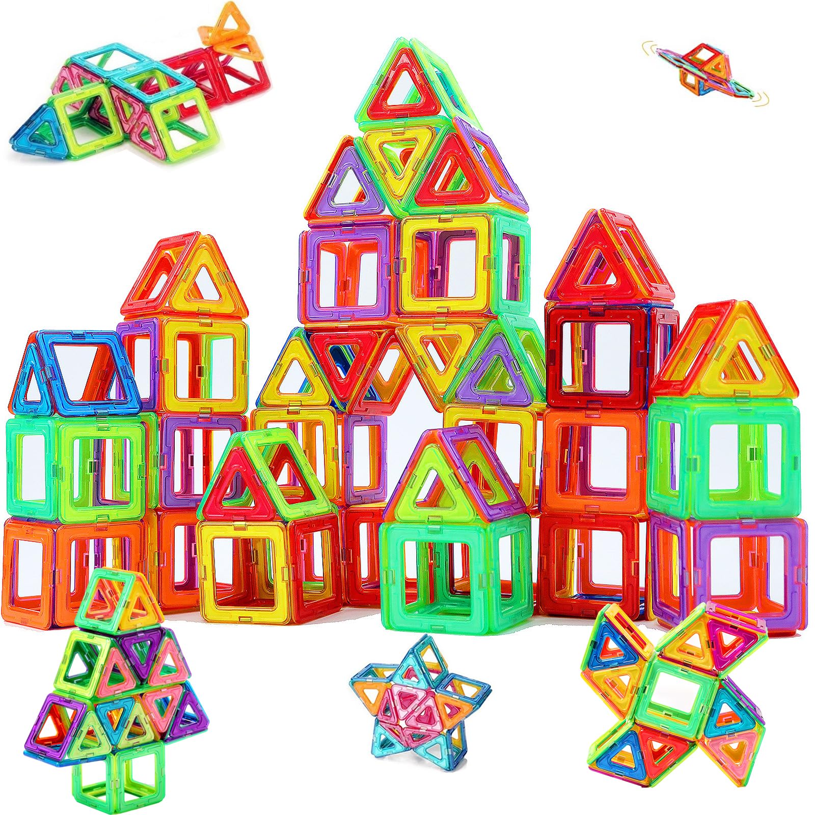 morkka Magnetic Building Blocks 76 Pieces Magnets Building Kit 3D Rainbow Color Educational Toy Set Creative Toys Kids Toddler Girl Boy Great