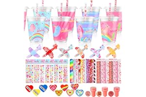 YTKIH 24 Packet, Bulk Valentines Day Gifts for Kids Classroom Exchange, Include Cards, Slap Bracelet, Pencil, Eraser, Cup, Airplanes, Seal, Valentine Party Favors Class School Exchange
