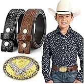 JKEEMI Kids Cowboy Cowgirl Belt, Western Genuine Embossed Leather Belt Bull Horse Eagle Buckle for Gift Daily Costumes
