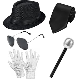 JcHrmers 70s 80s Pop Star Costume Disco Outfits Include Hat Sequins Gloves Sunglasses and Microphone for Men Women Halloween