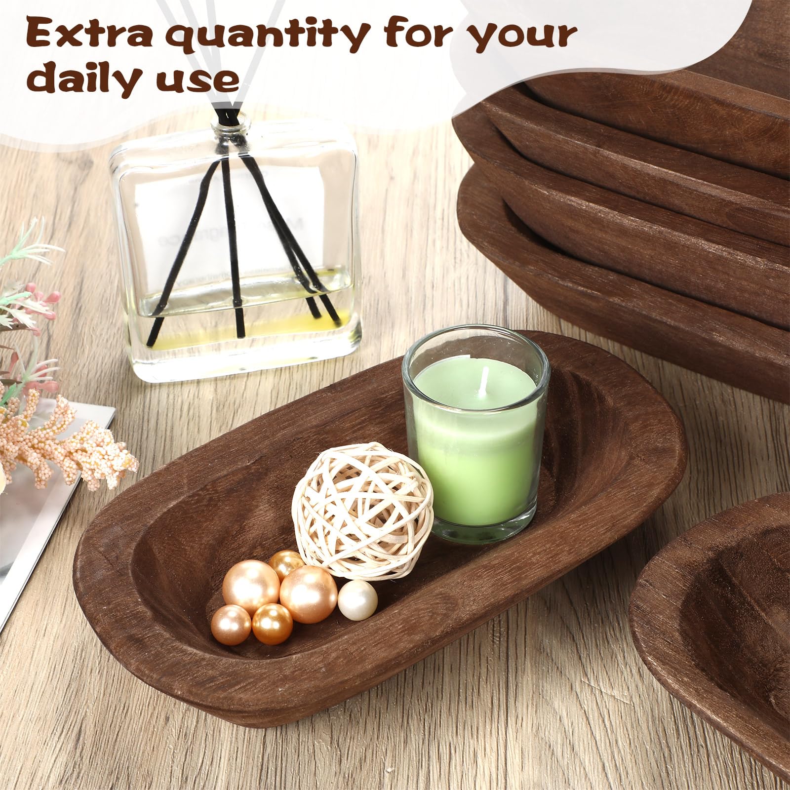 Nuogo 10 Pack Wooden Dough Bowls Bulk Rustic Dough Bowls for DIY Candle Home Crafts Making Farmhouse Fruits Supplies Decoration(8.5 Inches,Brown) - Image 6