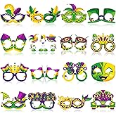Threan 32 Pcs Mardi Gras Paper Eyeglasses Party Decor Garland Crown Mask Costume Photo Booth for New Orleans Favor Decor (32 Pcs)