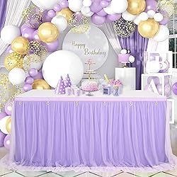 Tulle Table Skirts for Rectangle Tables 9FT Purple
