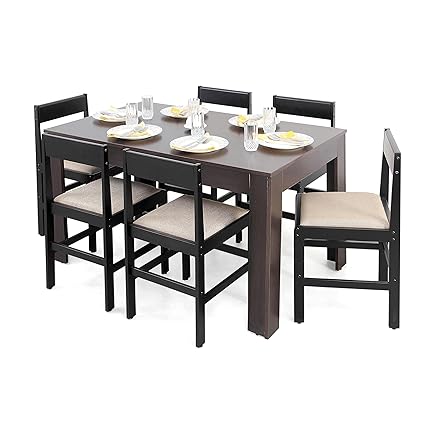 Forzza Carter Six Seater Dining Table Set (Matte Finish, Wenge)