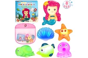 TSDATOWR Light Up Bath Toys for Toddlers Kids Girls Baby, No Hole Glow Bath Toys with Bath Book & Organizer, Led Light Bath Time Water Toys for Bath Tubs Bathrooms Pool, Gift for Toddlers Girls Infants