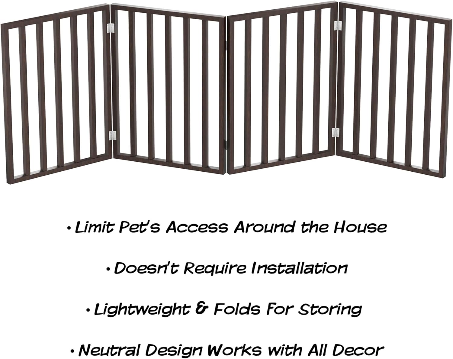 PETMAKER Wooden Pet Gate- Foldable 4-Panel Indoor Barrier Fence, Freestanding & Lightweight Design for Dogs, Puppies, Pets- 72 X24 (Brown Stain) : Pet Supplies