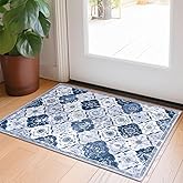 KILOCOCO 2x3 Small Moroccan Area Rug, Blue/Grey/Multi Super Soft Entryway Rugs Indoor Vintage Washable Rug Non-Slip Indoor Door Mat, Accent Print Faux Wool Throw Rug for Kitchen Bedroom Entrance
