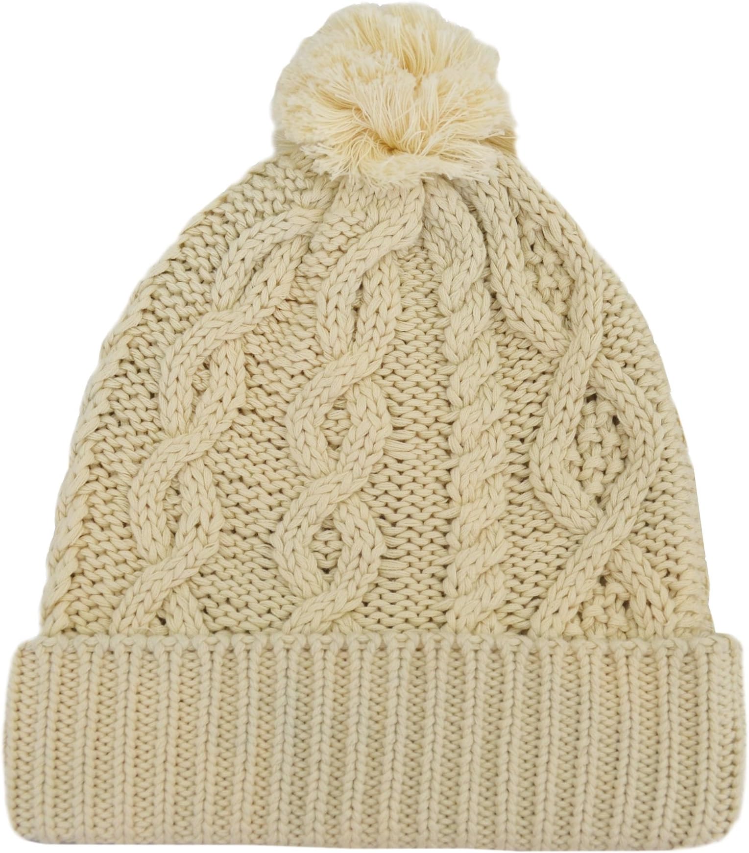 Patrick Francis Aran Knitted Bobble Hat Cream Color