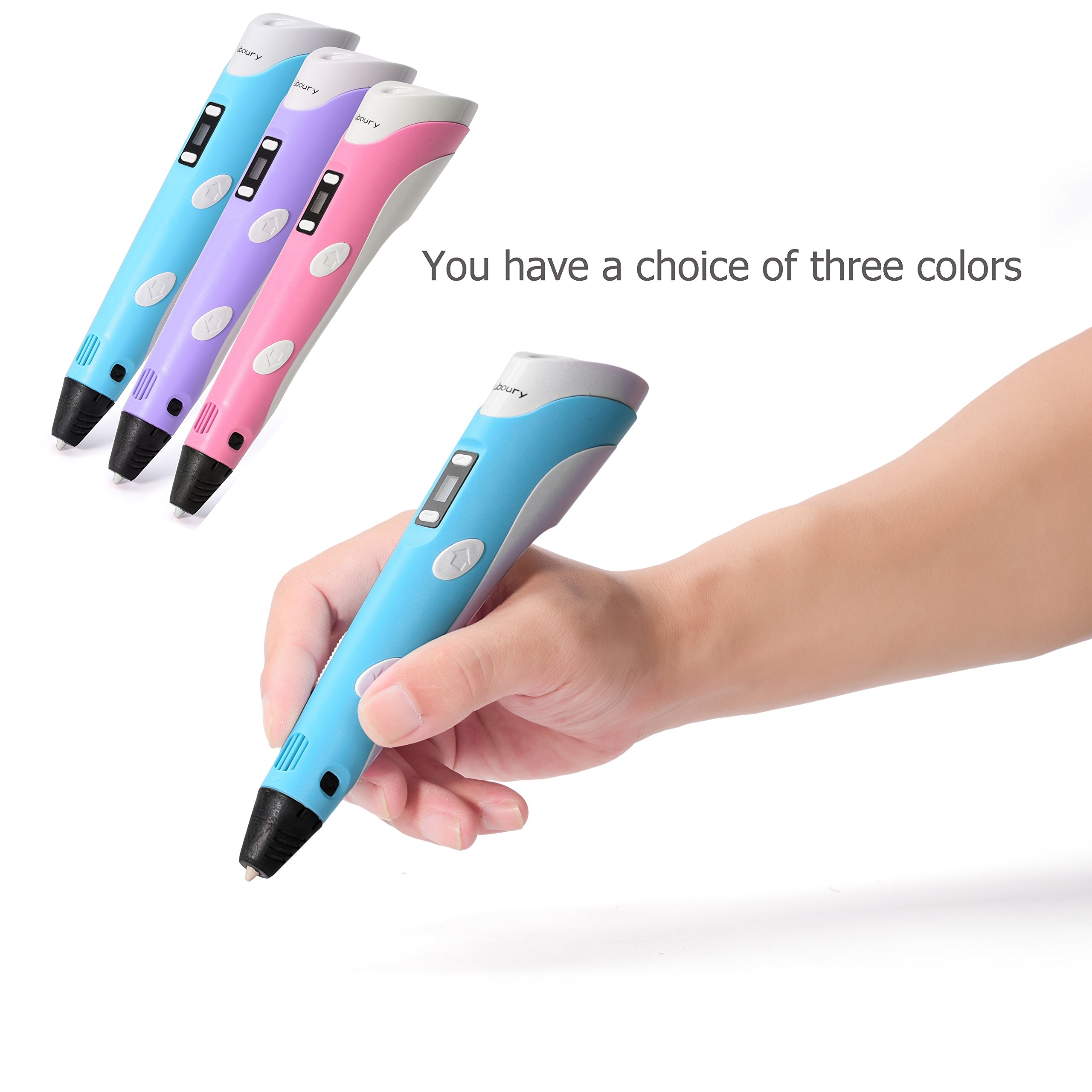 3D Printing Pen for Kids,Juboury JBY-II 3D Drawing Pen with LCD Temperature Display for Model Printing,Art Design,DIY and Crafts Drawing-Compatible with 1.75mm ABS and PLA Filament (Blue)