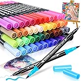 FPMYB 48 Colors Dual Markers Brush Pens, Art Markers Colored Pens for Adult Coloring Books, Brush and Fine Point Dual Tip Artist Colored Marker Set for Drawing Adult Coloring Hand Lettering