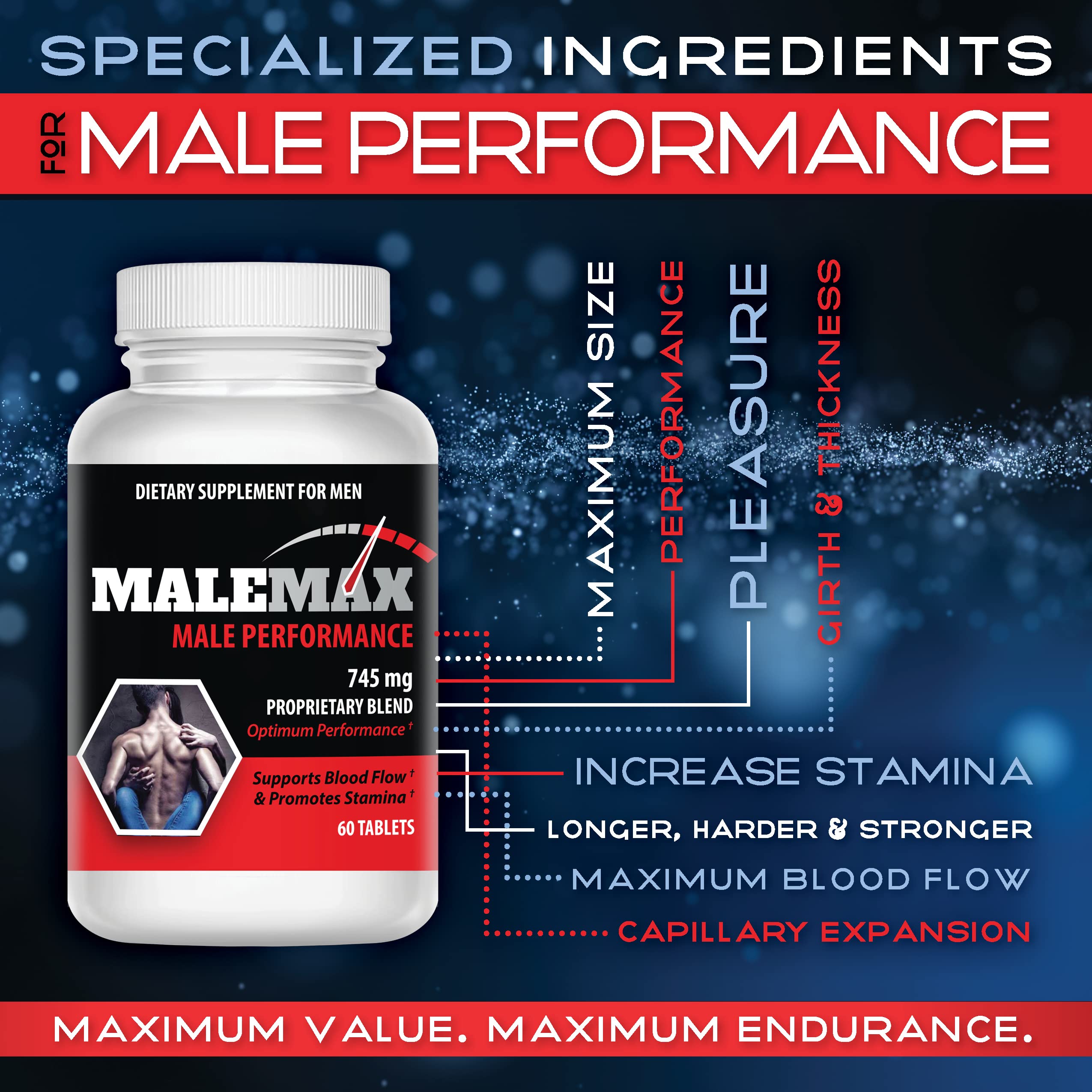 Male Enlargement Pills- Amplify Male Size- Boost Up to 3 Inches Fast- Extend in Length, Engorge in Girth- Stamina Multiplier- 60 Tablets