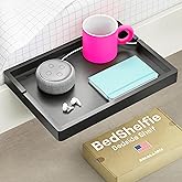 BedShelfie Wood Bedside Shelf for Bunk Bed & Top Bunk, College Dorm Room Essentials, Loft Nightstand, Floating Bed Side Table Tray Storage, Dorm Room Decor by Smallish - (Flexfit Bamboo Model, Black)