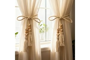 Curtain Tiebacks Handmade Decorative Curtain Holdbacks Rope with Tassel Square Bead Tassel Tiebacks 2 Pack