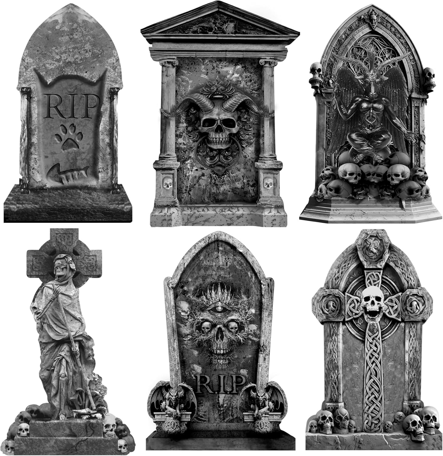 Yard Signs - 27 Inch Halloween Graveyard Tombstones Yard Stakes Signs Large 6 Styles Outdoor Headstones for Cemetery Halloween RIP Graveyard Tombstones Outdoor Props Yard Decorations with Metal Stakes