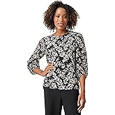 Kasper Womens Printed Ity Shirred Nk Blouson SLV Top W