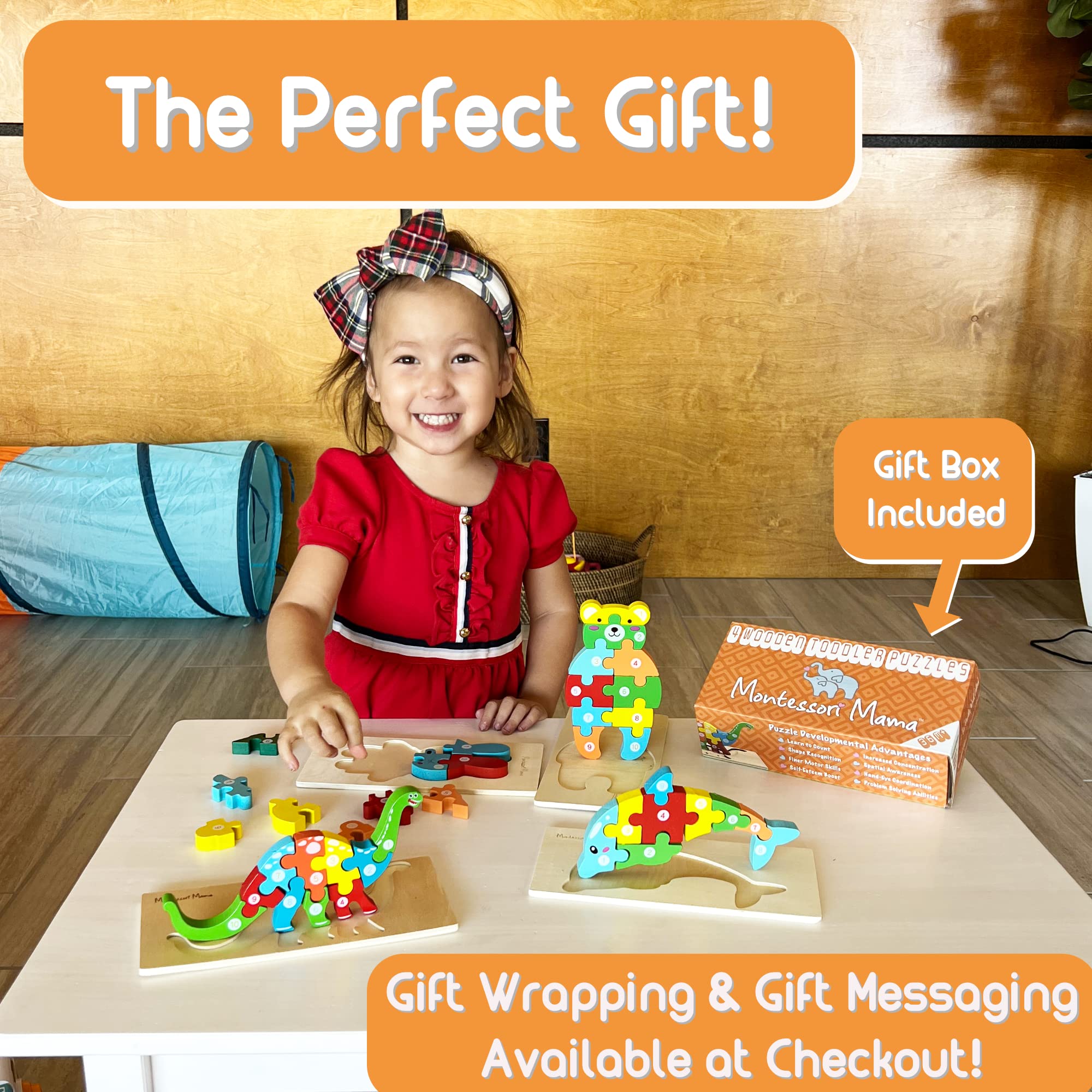 Montessori Mama Wooden Toddler Puzzles for Kids Ages 2-4, Montessori Toys for 3 Year Old, Animal Toddlers Toys Ages, 4-Pack Learning Toddler Puzzle