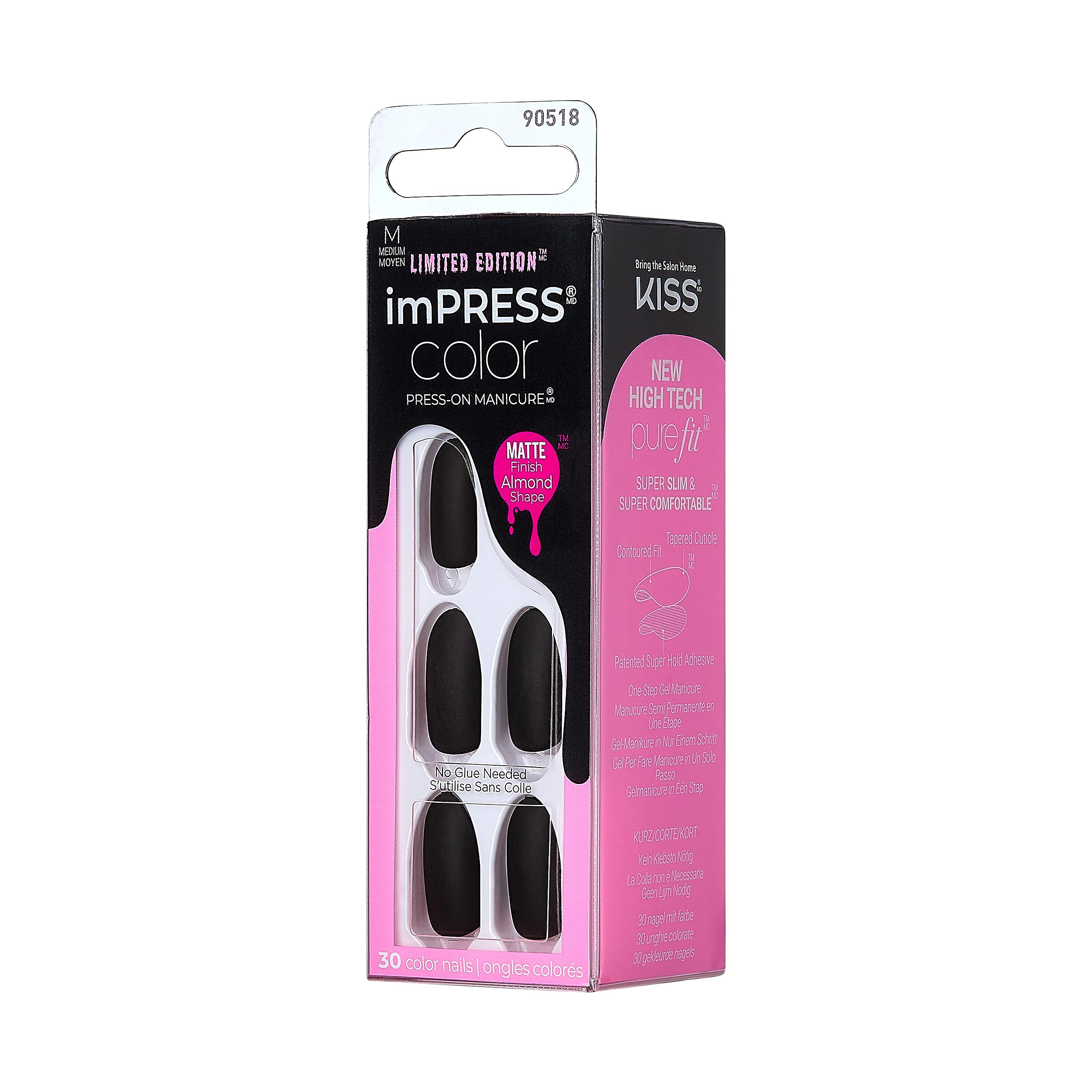 imPRESS Color Press-On Nails, Halloween, No Glue Needed, Black, Medium Almond, 33 Ct. - Image 5