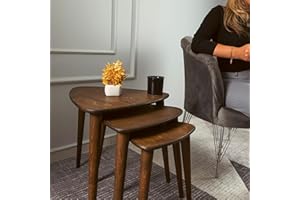 TRIHOME, Solid Nesting Table Set of 3, Birch Mid Century Pebble Tables with Wood Tapered Legs, Portable Modern Side Coffee Tables, Handmade Home Furniture, Farmhouse, Living Room, Triangle