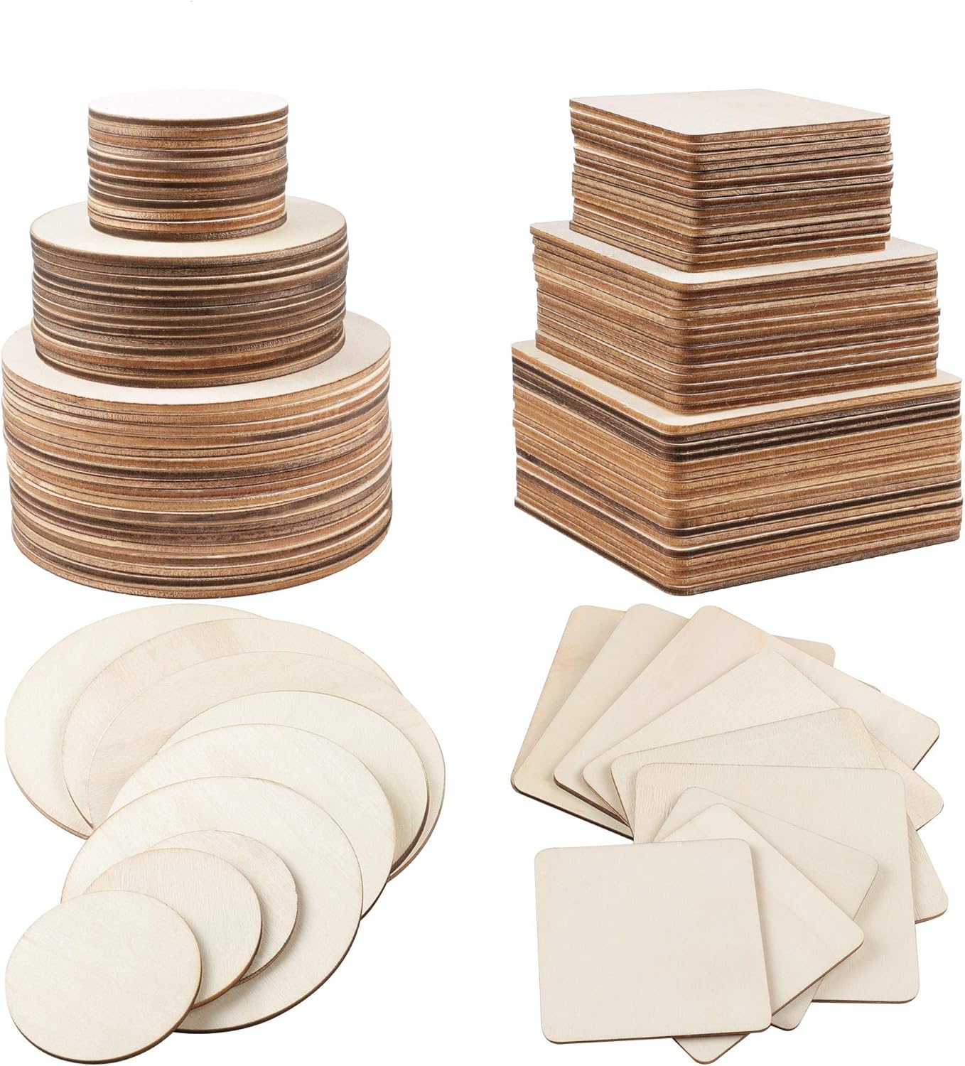 Unfinished Wood Pieces (100 Pcs 2”–4”), Jetika Blank Wood Slices for Scrabble Tiles Home Wall Decoration, Natural Unfinished Wood for Crafts Ornaments Coasters DIY Painting Pyrography Wooden Letters