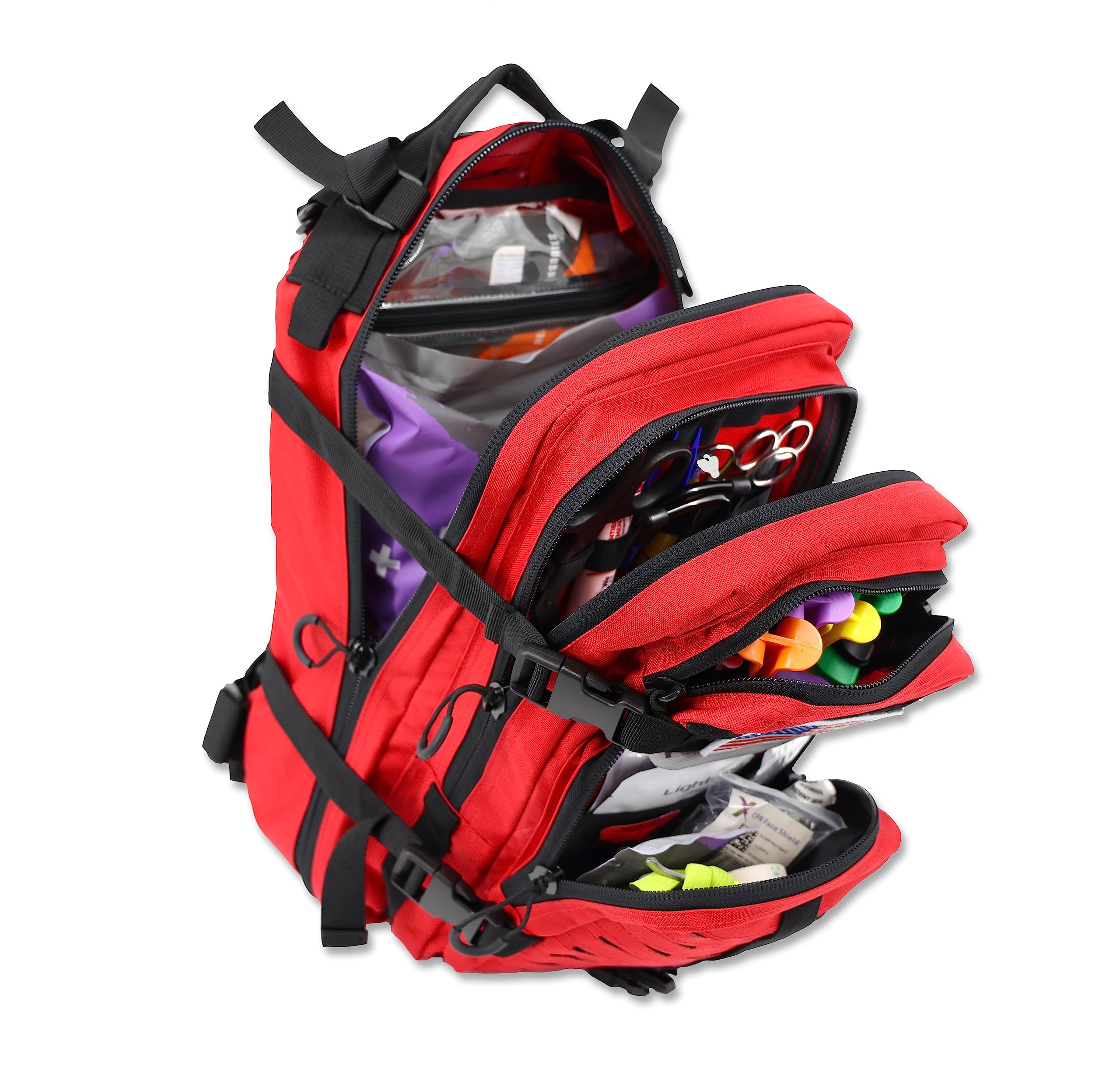 Lightning X Stocked EMS/EMT Trauma & Bleeding First Aid Responder Medical Backpack + Kit (Red)
