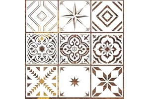 HOSOMONO 9 Pieces Tile Stencil 4x4, Reusable Plastic Wall Tile Stencils for Painting Floors Walls Furniture Concrete Patio Indoor Outdoor Home Décor(4x4inch) (4in)