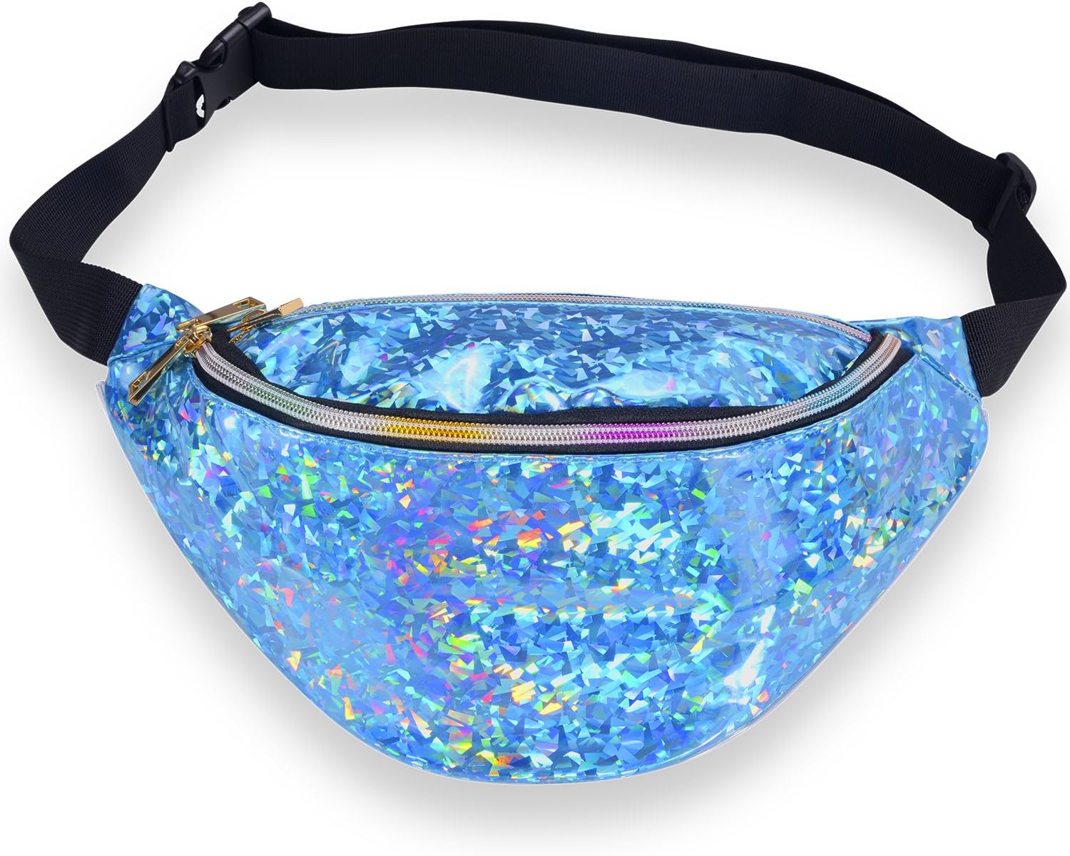 Miracu Neon Holographic Fanny Pack, 80s Cute Fashion Fanny Packs for Women Girls, Shiny Waist Pack Bum Bag for Rave, Festival, Party, Travel (Dimond Blue)