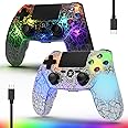 2 Pack Wireless Controller for PS4, LED Backlit Controllers for Sony PlayStation 4, 1000mAh Battery, Double Shock 6-Axis Motion Sensor, Adjustable RGB Backlight, White+Black