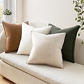 Drapenova GoldOlive Solid Linen Pillow Covers Pack of 4 Decorative OliveGreen Press Edge Design Throw Pillow Covers Soft Accent Boho Couch Pillowcases Farmhouse for Living Room Bed Sofa 16x16 Inch