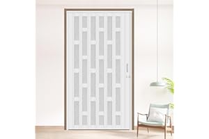 HARDJULAN 48X79in Frosted Acrylic Glass PVC Accordion Folding Door for Closet,Multifold Interior Door with Installation Hardware,Includes Handle and Latch,White Beech