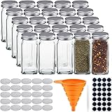 STONEKAE 25 Pcs Glass Spice Jars- Square Glass Containers With Square Empty Jars 4oz, Airtight Cap, Chalkboard & Clear Label,