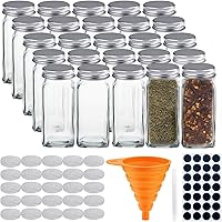STONEKAE 25 Pcs Glass Spice Jars- Square Glass Containers With Square Empty Jars 4oz, Airtight Cap, Chalkboard & Clear…