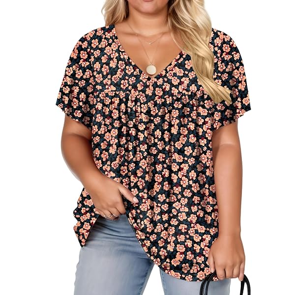 VISLILY Plus Size Clothes for Women Casual Petal Sleeve T Shirts