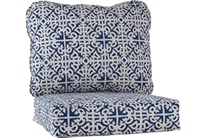 Outdoor Deep Seat Cushion Set 24x24 Seat + 28x22 Back – Plush Fiber Fill Seat, Patio Lounge Replacement Cushion, Corded Trim,