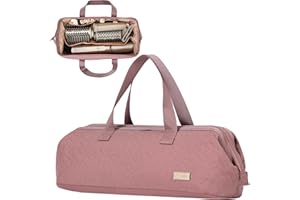 NISHEL Hair Tools Travel Carrying Bag, Portable Hair Air Wrap Dryer Case, Hair Dryer/Curling Iron/Airstraight Attachment Organizer, Rosewood-Pink