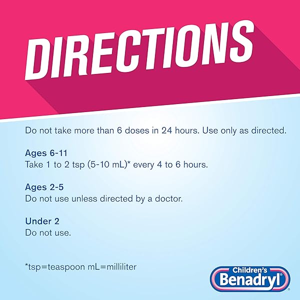 CHILDREN’S BENADRYL DYE-FREE ALLERGY RELIEF LIQUID + 12.5 MG DIPHENHYDRAMINE HCL, ANTIHISTAMINE ALLERGY MEDICINE FOR KIDS HELPS RELIEVE RUNNY NOSE & SNEEZING, BUBBLE GUM FLAVOR, 4 FL. OZ
