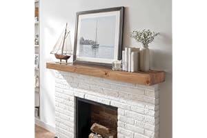 LXWZHK 48” Solid Fireplace Mantel, Rustic Floating Wooden Shelf, Wall Mounted Mantel with Invisible Iron Bracket, Dark Oak