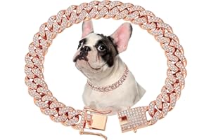 Rosegold Dog Chain Diamond Cuban Collar - Walking Metal Chain, Pet Jewelry Accessories for Dogs Cats (16inch)
