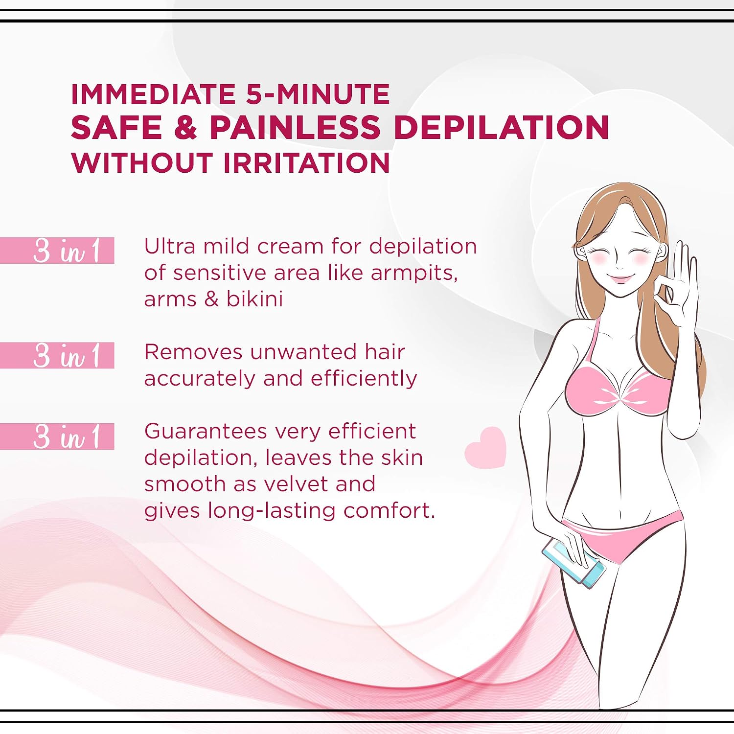 Eveline Cosmetics Just Epil Ultra-Gentle 3-in-1 Hair Removal Cream for Sensitive Areas with Aloe Vera & Silk Proteins, Smooth - Image 4