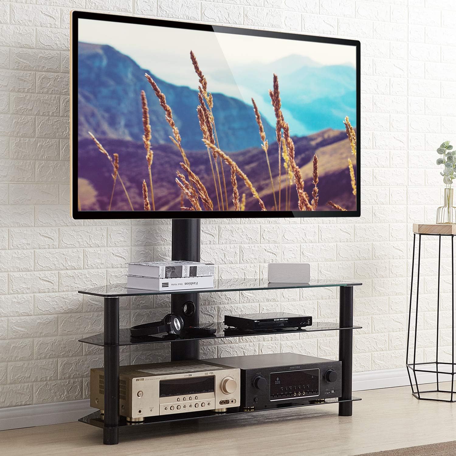 OYEAL Supporto TV 45 Pollici In Stile Industriale Nero Con Armadio E Prese Di Corrente - Mobile TV Per Camera Da Letto E Soggiorno