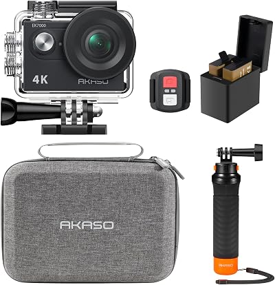 AKASO EK7000 Action Camera Floating Hand Grip Bundle 4K30 2 Batteries
