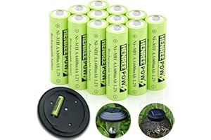 Henreepow 12-Pack Rechargeable AA Solar Batteries Ni-Mh 1.2v 600mAh Pre-Charged Double A Battery for Outdoor Solar Garden Landscape Lights