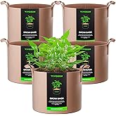 VIVOSUN 5-Pack 2 Gallons Grow Bags Heavy Duty Thickened Nonwoven Fabric Pots with Strap Handles Tan