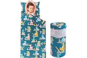 ROSSISON Nap Mat with Pillow and Blanket 100% Cotton with Microfiber Fill, Padded Sleeping Mat, for Daycare Preschool Toddler Prek Boys Girls Kids (Dinosaur Driver, Extra Long-56"x20")