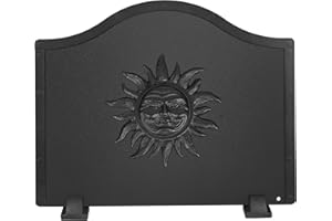Permade Iron Fireback with Feet - 19.5in Sun Fireplace Heat Reflector, Heat-Resistant Material with Decorative Design for Wall Protection