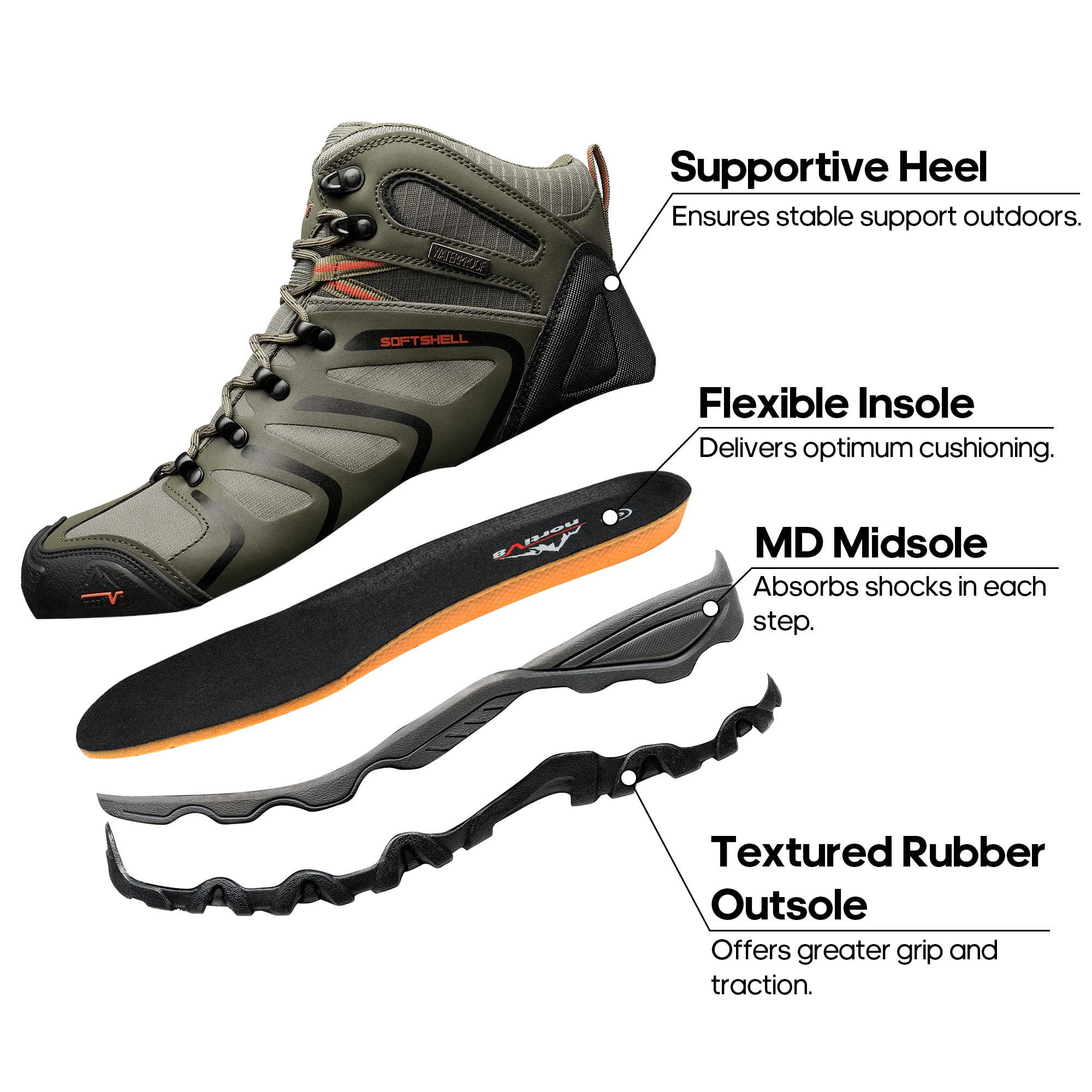 NORTIV 8 Herren Wanderschuhe Armadillo,Olive Schwarz Orange,43 5