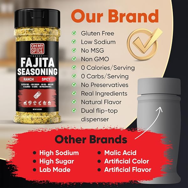 FAJITA SEASONING MIX SPICY RANCH SEASONING POWDER – GLUTEN FREE & LOW SODIUM MEXICAN SEASONINGS BLEND FOR MEAT, VEGETABLES, STEAK & CHICKEN FAJITA. HOT RANCH FAJITAS SEASONINGS SPICES. TACO MIX. 5OZ